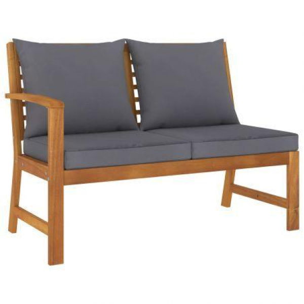 Garden Bench 114.5 Cm With Dark Gray Cushion Solid Acacia Wood.