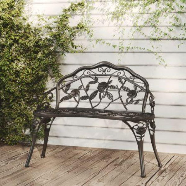 Garden Bench 99 Cm Cast Aluminium Black