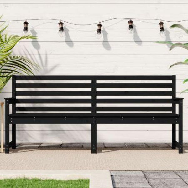 Garden Bench Black 203.5x48x91.5 Cm Solid Wood Pine.