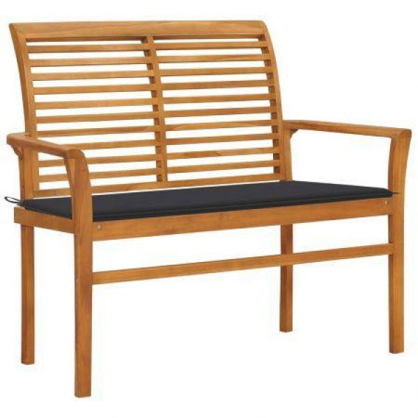 Garden Bench With Anthracite Cushion 112 Cm Solid Teak Wood