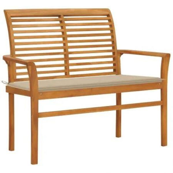 Garden Bench with Beige Cushion 112 cm Solid Teak Wood