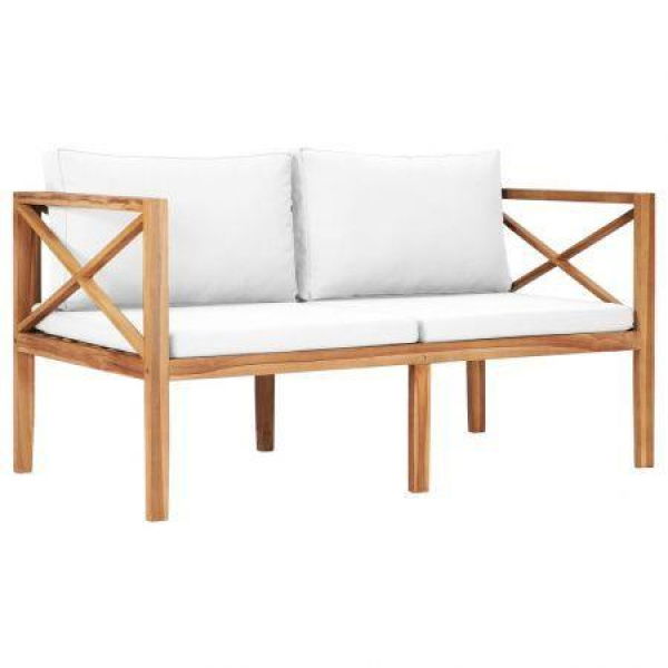 Garden Bench With Cream Cushions Solid Teak Wood