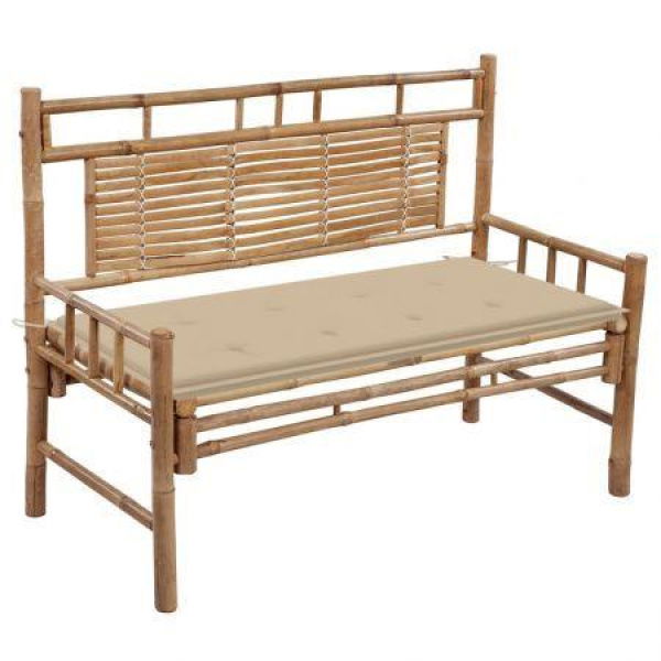 Garden Bench With Cushion 120 Cm Bamboo