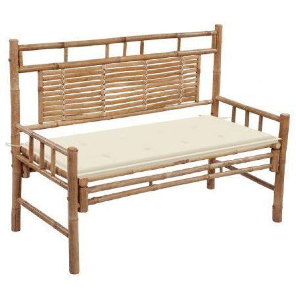 Garden Bench With Cushion 120 Cm Bamboo