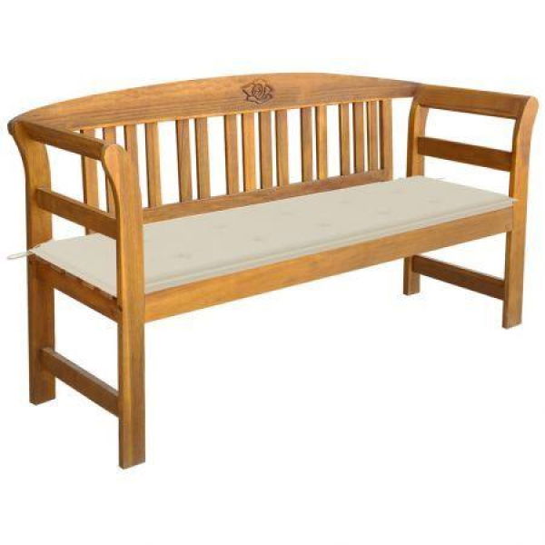 Garden Bench With Cushion 157 Cm Solid Acacia Wood