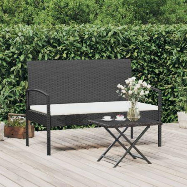 Garden Bench With Cushion Black 105 Cm Poly Rattan