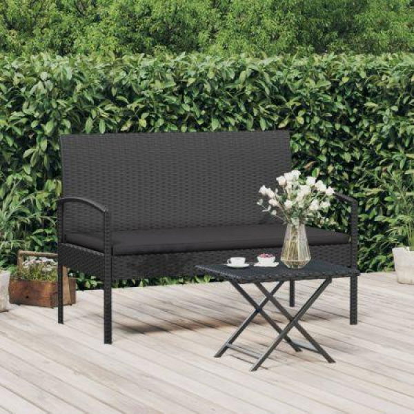 Garden Bench With Cushion Black 105 Cm Poly Rattan