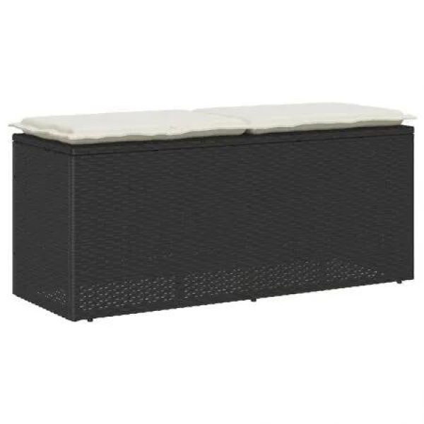 Garden Bench with Cushion Black 110x40x44 cm Poly Rattan