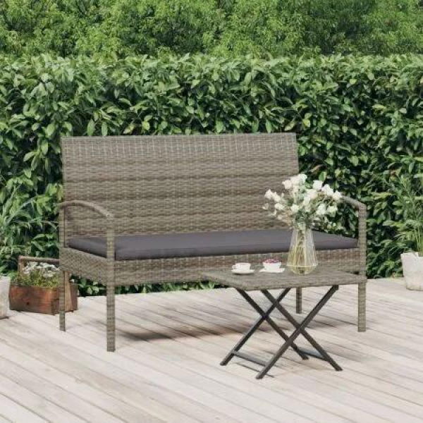 Garden Bench with Cushion Grey 105 cm Poly Rattan