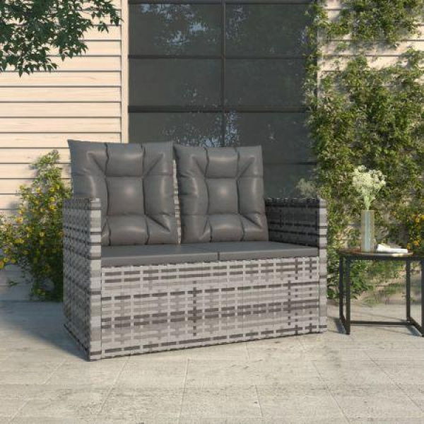 Garden Bench With Cushions Grey 105 Cm Poly Rattan