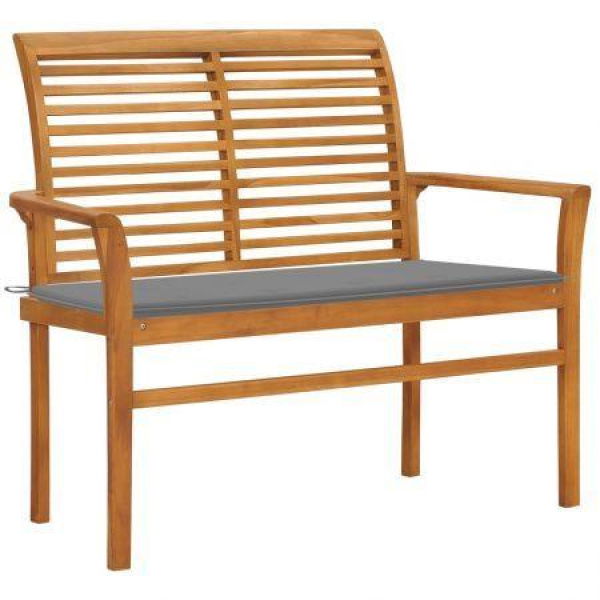 Garden Bench With Grey Cushion 112 Cm Solid Teak Wood