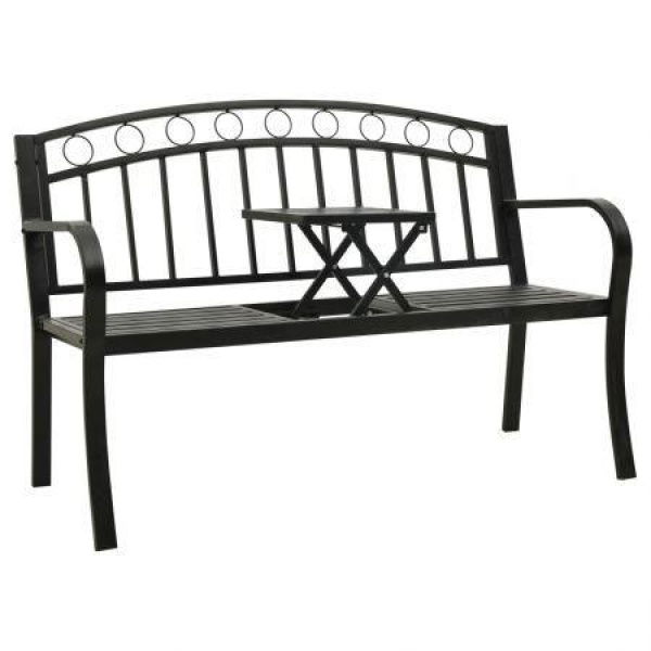 Garden Bench With Table Black 120 Cm Steel