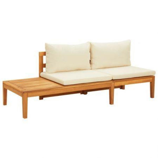 Garden Bench With Table Cream White Cushions Solid Acacia Wood