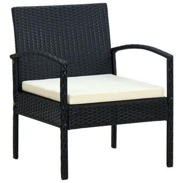 Garden Chair With Cushion Poly Rattan Black