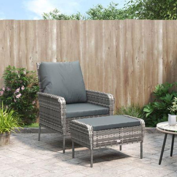 Garden Chair With Footstool Grey Poly Rattan