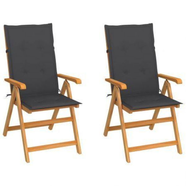 Garden Chairs 2 Pcs With Anthracite Cushions Solid Teak Wood