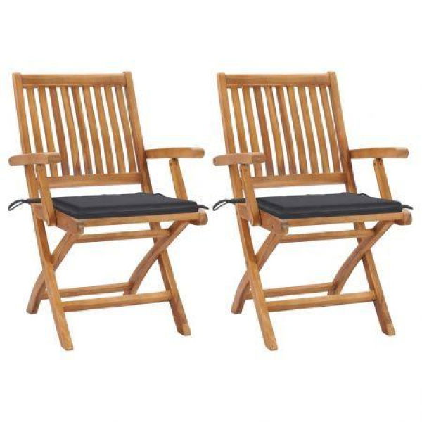 Garden Chairs 2 Pcs With Anthracite Cushions Solid Teak Wood