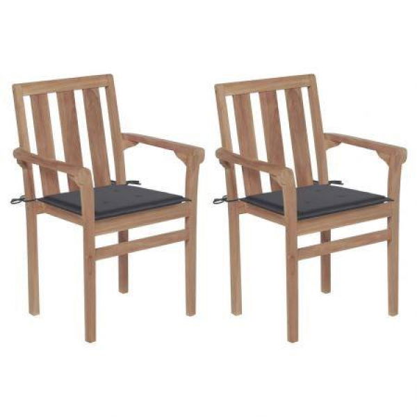 Garden Chairs 2 Pcs With Anthracite Cushions Solid Teak Wood