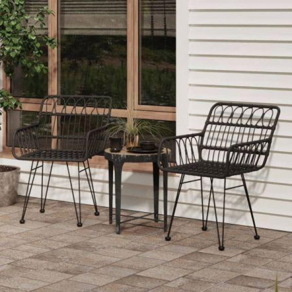 Garden Chairs 2 Pcs With Armrest Black 56x64x80 Cm PE Rattan