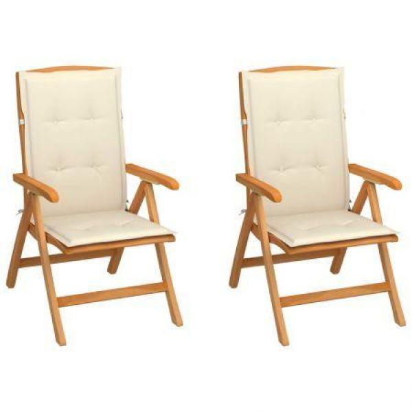 Garden Chairs 2 Pcs With Cream Cushions Solid Teak Wood