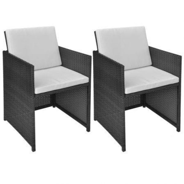 Garden Chairs 2 Pcs With Cushions And Pillows Poly Rattan Black