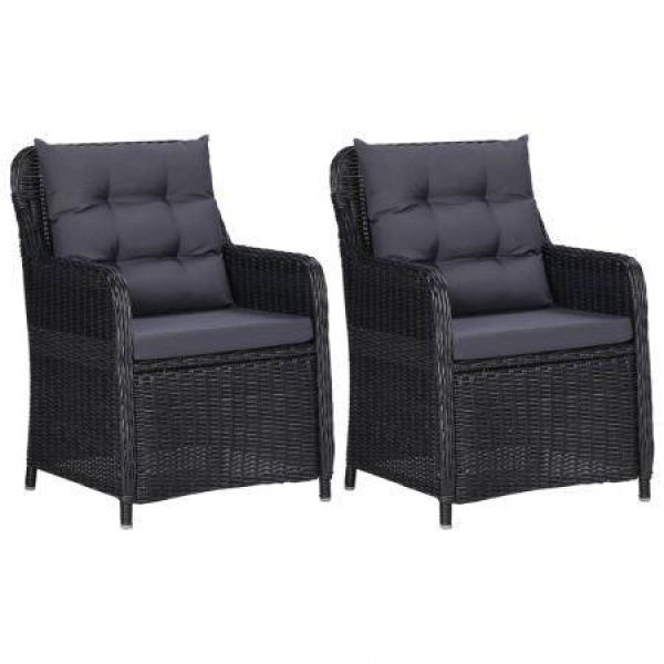 Garden Chairs 2 Pcs With Cushions Poly Rattan Black