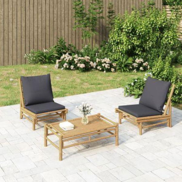 Garden Chairs 2 Pcs With Dark Grey Cushions Bamboo