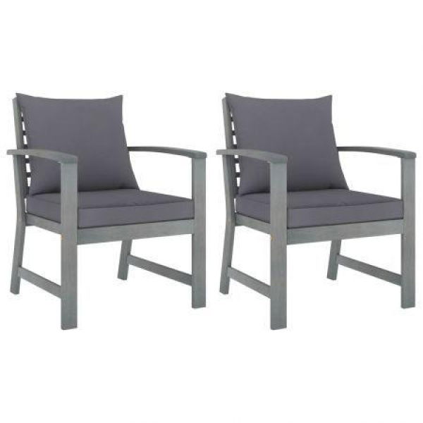 Garden Chairs 2 Pcs With Dark Grey Cushions Solid Acacia Wood