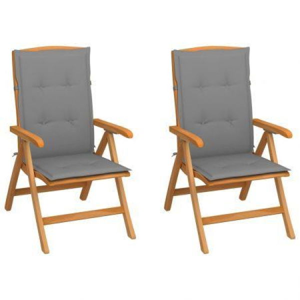 Garden Chairs 2 Pcs With Grey Cushions Solid Teak Wood