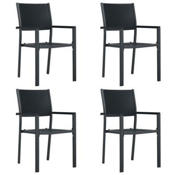 Garden Chairs 4 Pcs Black Plastic Rattan Look