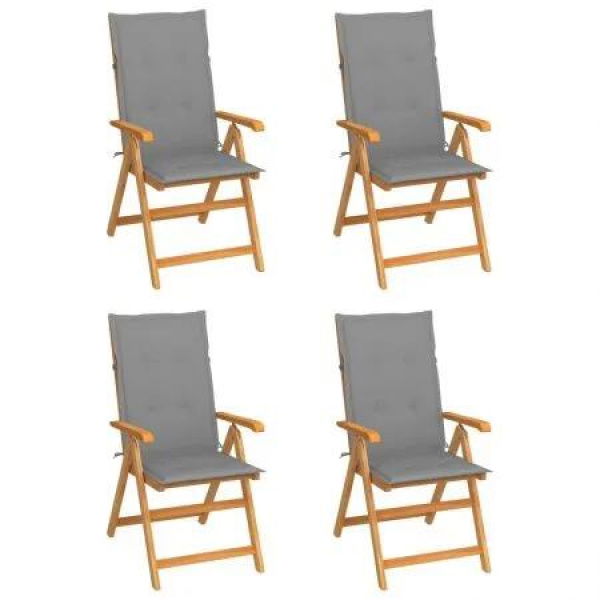 Garden Chairs 4 pcs with Grey Cushions Solid Teak Wood