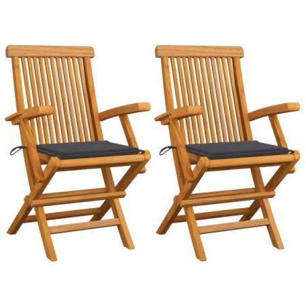 Garden Chairs With Anthracite Cushions 2 Pcs Solid Teak Wood