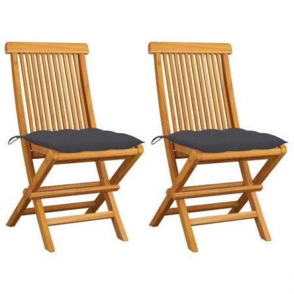 Garden Chairs With Anthracite Cushions 2 Pcs Solid Teak Wood