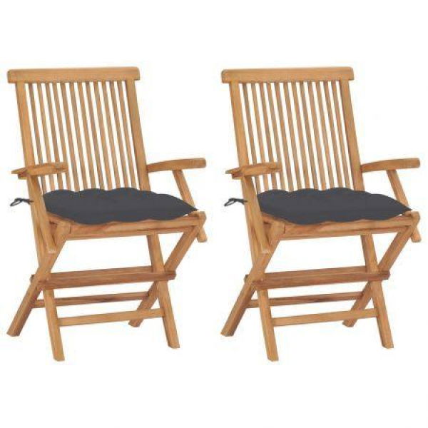 Garden Chairs With Anthracite Cushions 2 Pcs Solid Teak Wood