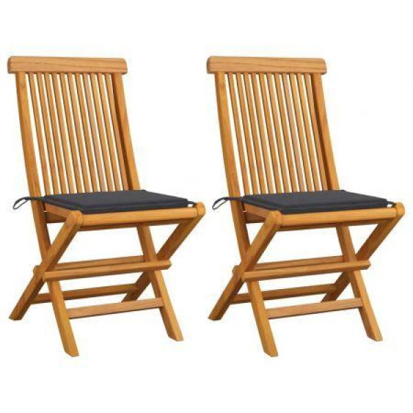 Garden Chairs With Anthracite Cushions 2 Pcs Solid Teak Wood