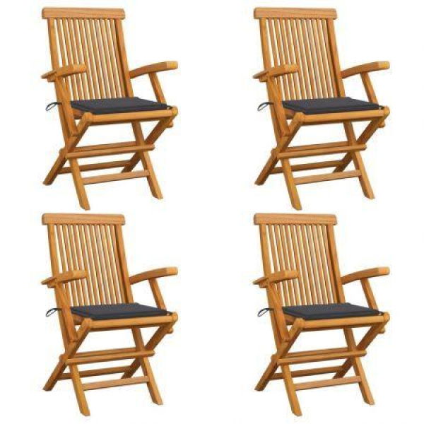 Garden Chairs With Anthracite Cushions 4 Pcs Solid Teak Wood