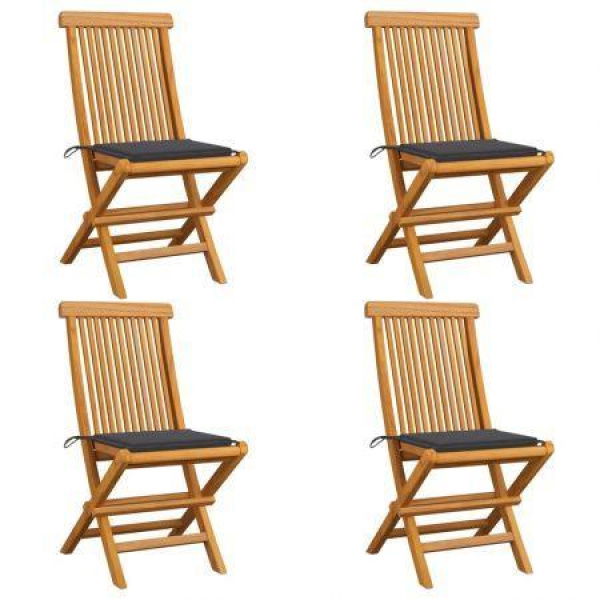 Garden Chairs With Anthracite Cushions 4 Pcs Solid Teak Wood