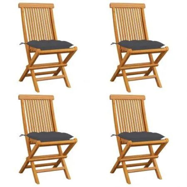 Garden Chairs with Anthracite Cushions 4 pcs Solid Teak Wood