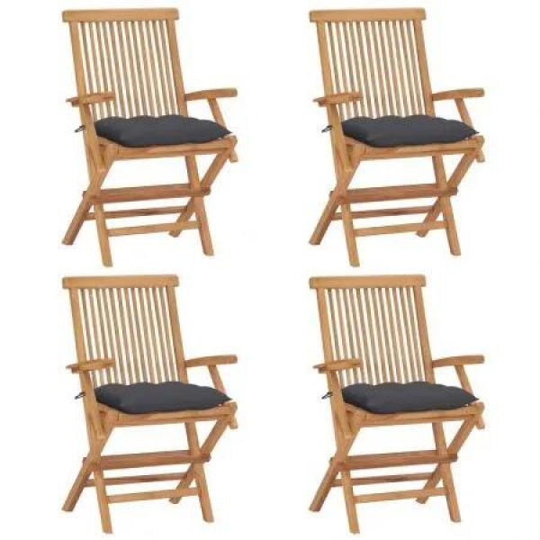 Garden Chairs with Anthracite Cushions 4 pcs Solid Teak Wood