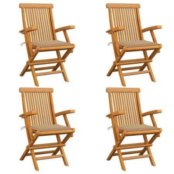 Garden Chairs With Beige Cushions 4 Pcs Solid Teak Wood