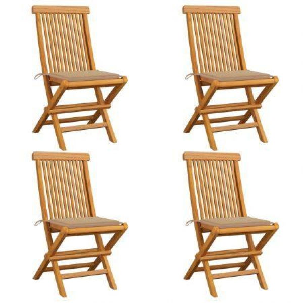 Garden Chairs With Beige Cushions 4 Pcs Solid Teak Wood