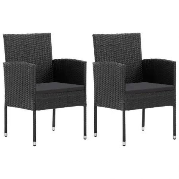 Garden Chairs with Black Cushions 2 pcs Black Poly Rattan