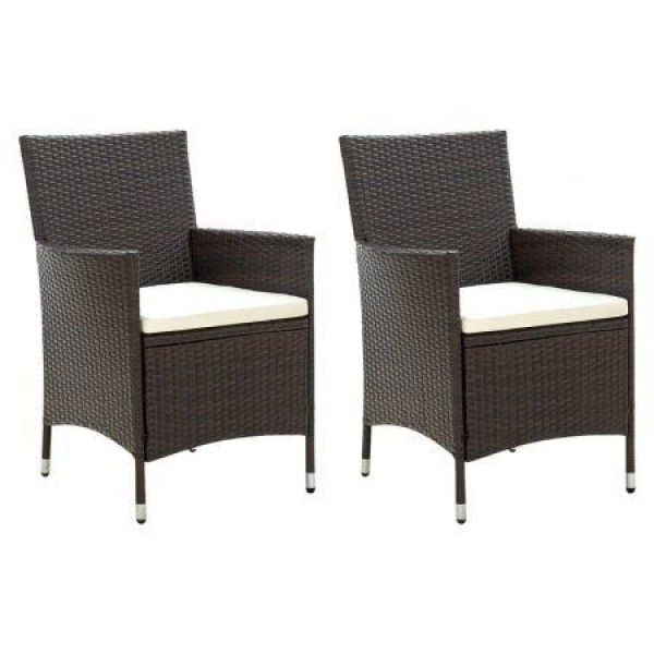 Garden Chairs With Cushions 2 Pcs Poly Rattan Brown