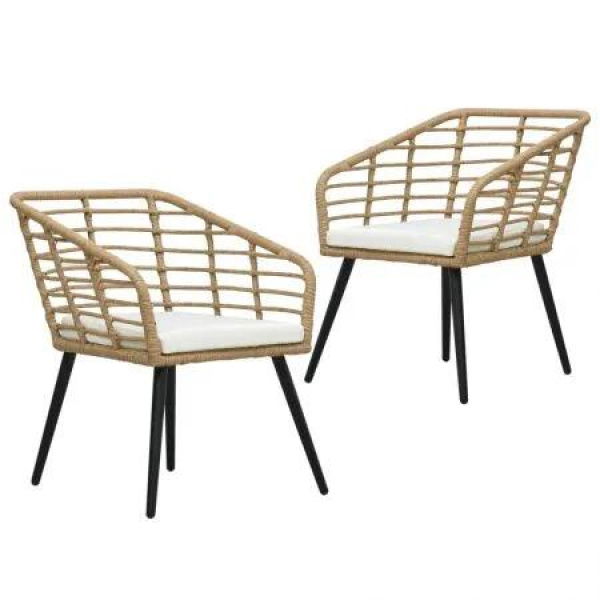 Garden Chairs with Cushions 2 pcs Poly Rattan Oak