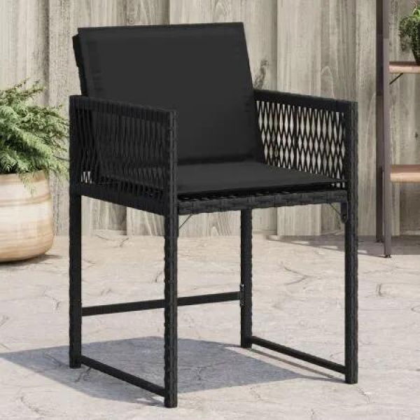 Garden Chairs with Cushions 4 pcs Black Poly Rattan