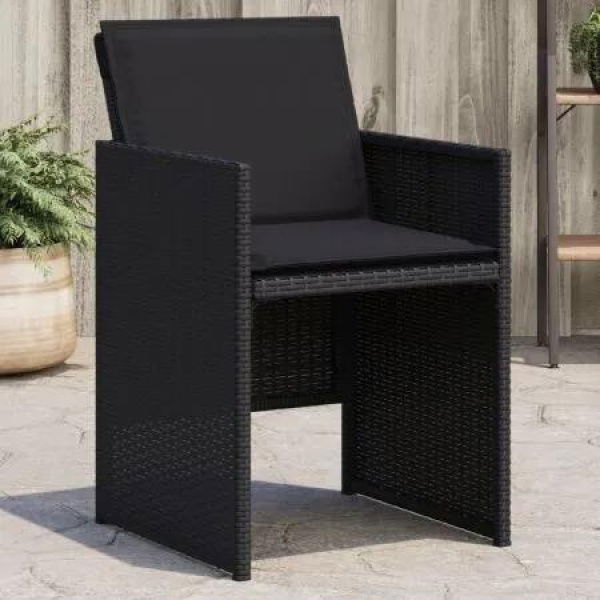 Garden Chairs with Cushions 4 pcs Black Poly Rattan