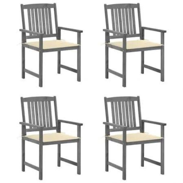 Garden Chairs with Cushions 4 pcs Grey Solid Acacia Wood