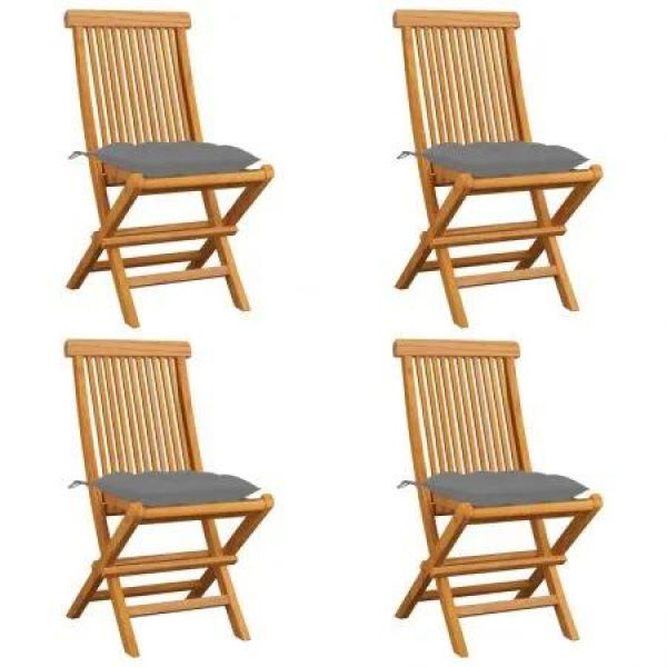 Garden Chairs with Grey Cushions 4 pcs Solid Teak Wood