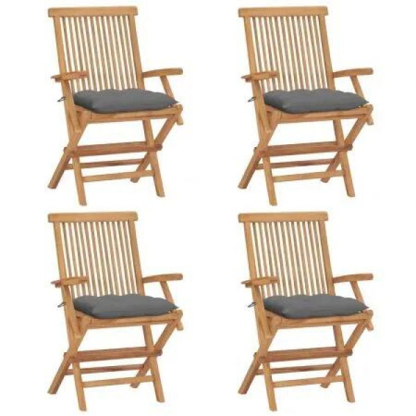 Garden Chairs with Grey Cushions 4 pcs Solid Teak Wood