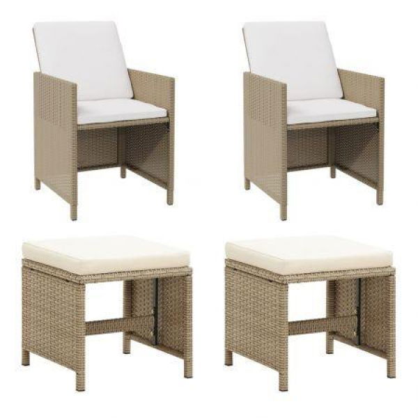 Garden Chairs With Stools 2 Pcs Poly Rattan Beige